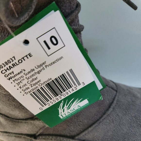Itasca NIB Charlotte Gray Faux Suede Knit Bungee Detail Mid Calf Boots Size 10 - Picture 7 of 11